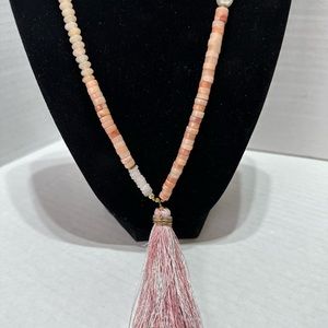 Sarafina pink/peach quartz tassel necklace